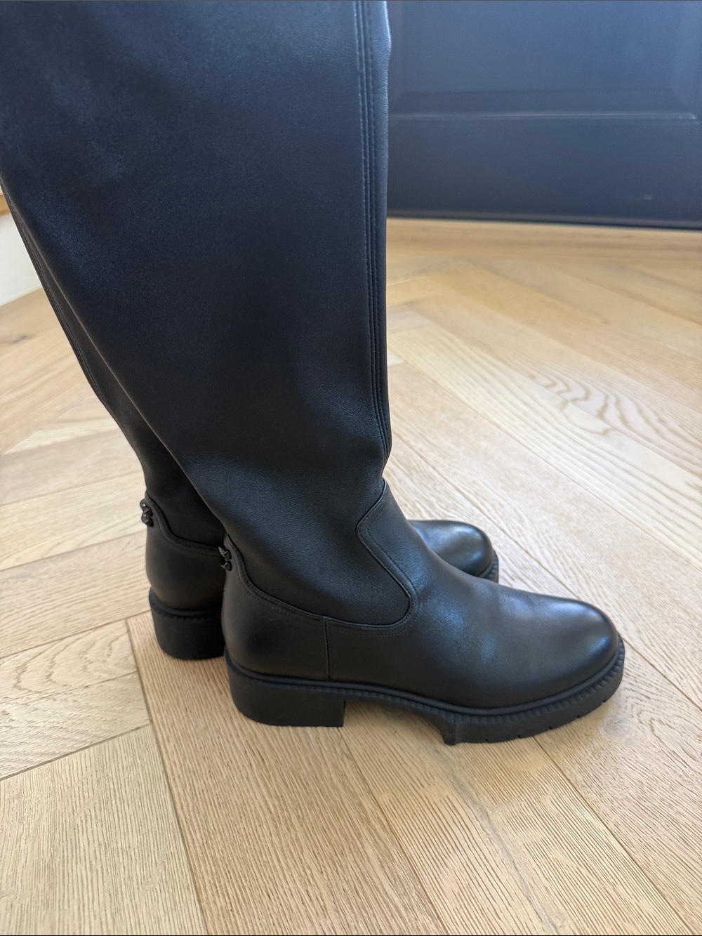 Coach Black Leather Over-the-Knee Lug-Sole Boots - Picture 6 of 7